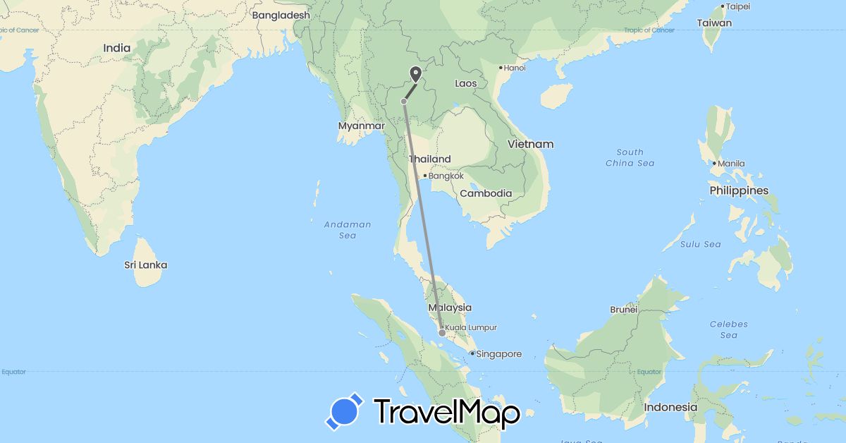 TravelMap itinerary: driving, plane, motorbike in Malaysia, Thailand (Asia)